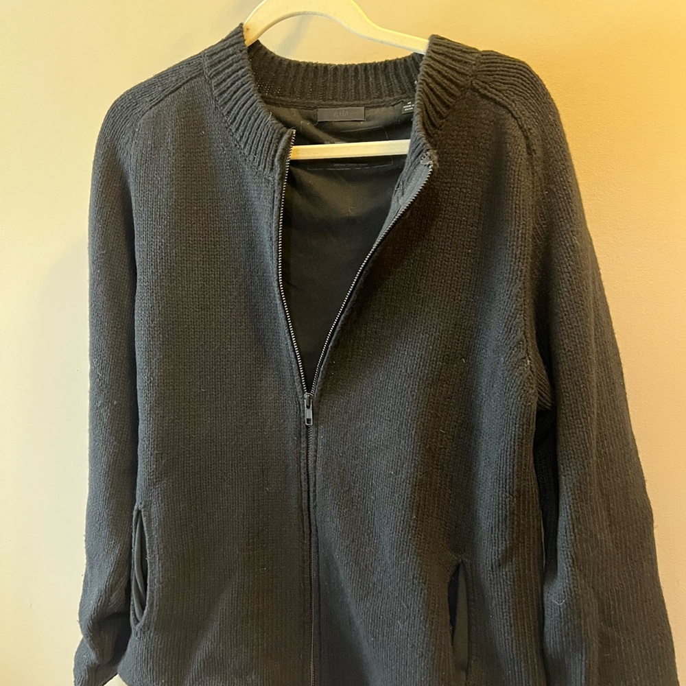Anthony Thomas Melillo Black Full Zip-Front Knit Sweater Size M Mens